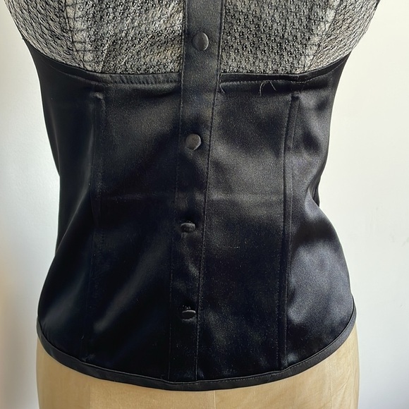 Y2K Lace Bustier Top Medium Black Button Satin Corset Boning CottonExpress - Picture 11 of 14